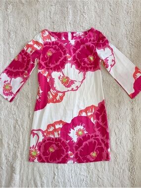 Lilly Pulitzer Pink Floral Shift Dress Size 0 Long Sleeve